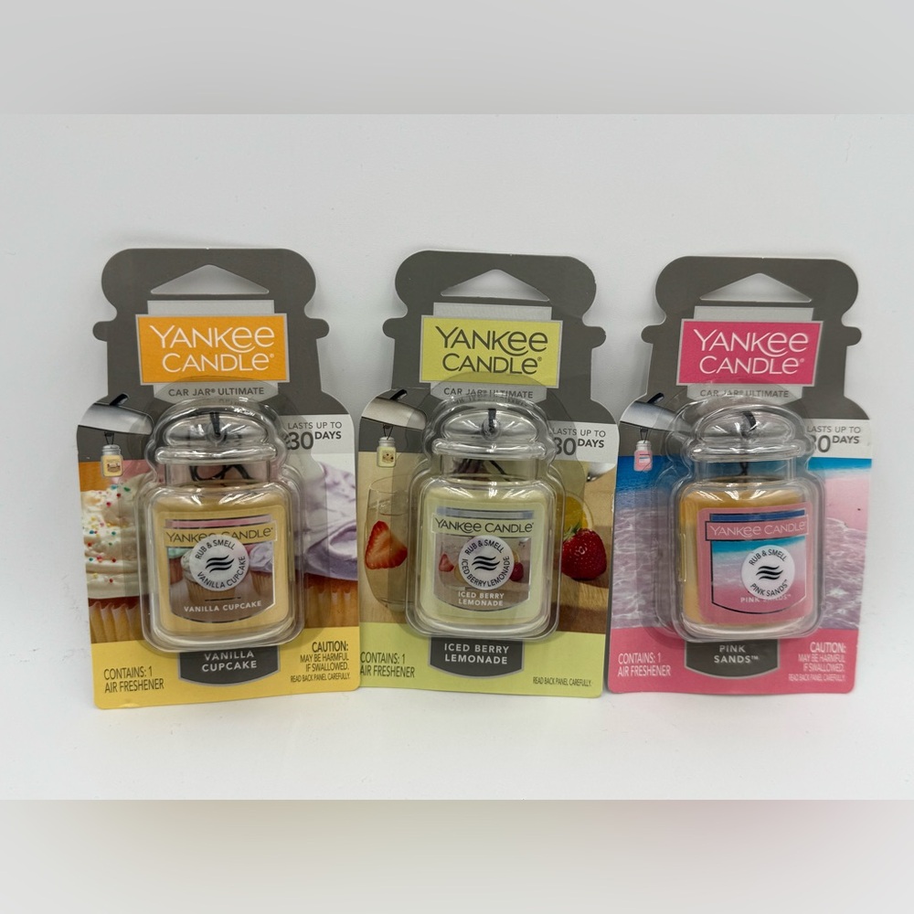 Yankee Candle Car Jar Pink Sands, Iced Berry Lemonade, Vanilla Cupcake 3 pack